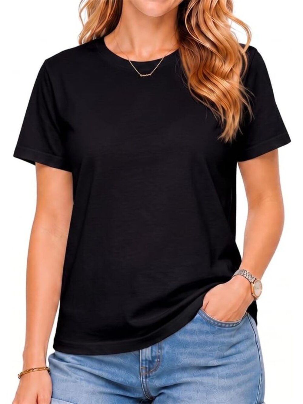 Soft 100% Natural Cotton T-Shirt for Women - Regular Fit, Crew Neck, Short
